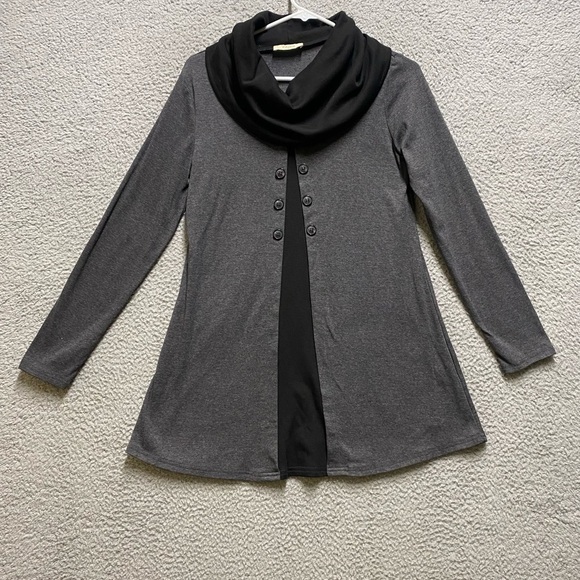 Bebonnie Tunic Womens Small Gray Black Long Sleeve Cowl Neck Top - Picture 1 of 11